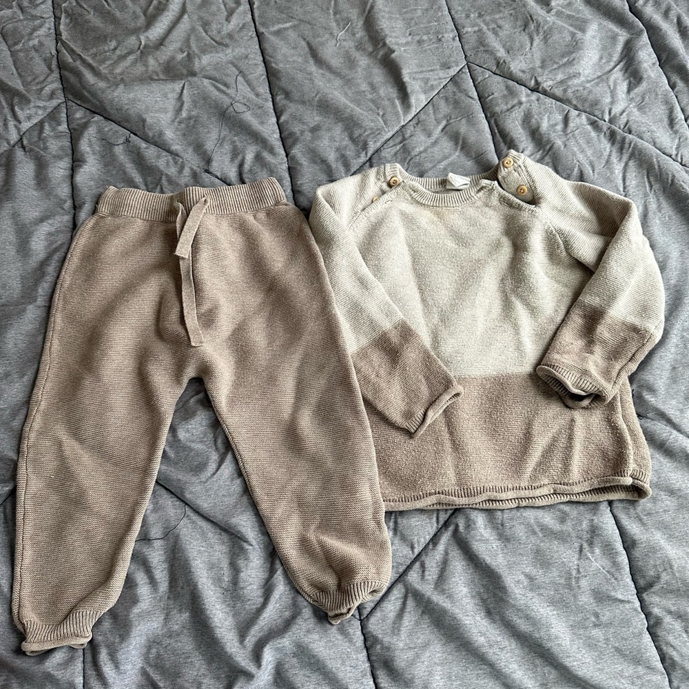 H&M Beige and Cream Kids Sweatpants Set